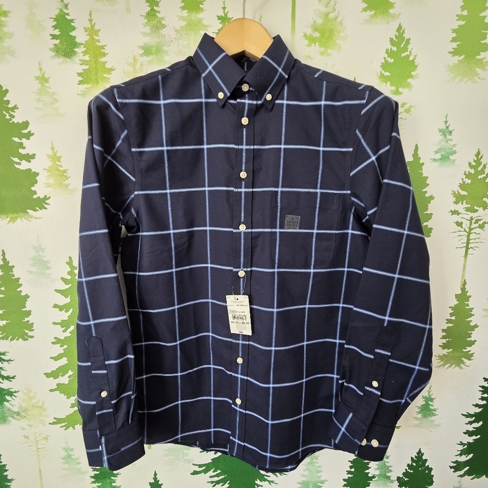 Small Stafford  Dark Blue Plaid Button Down Coolmax Shirt
